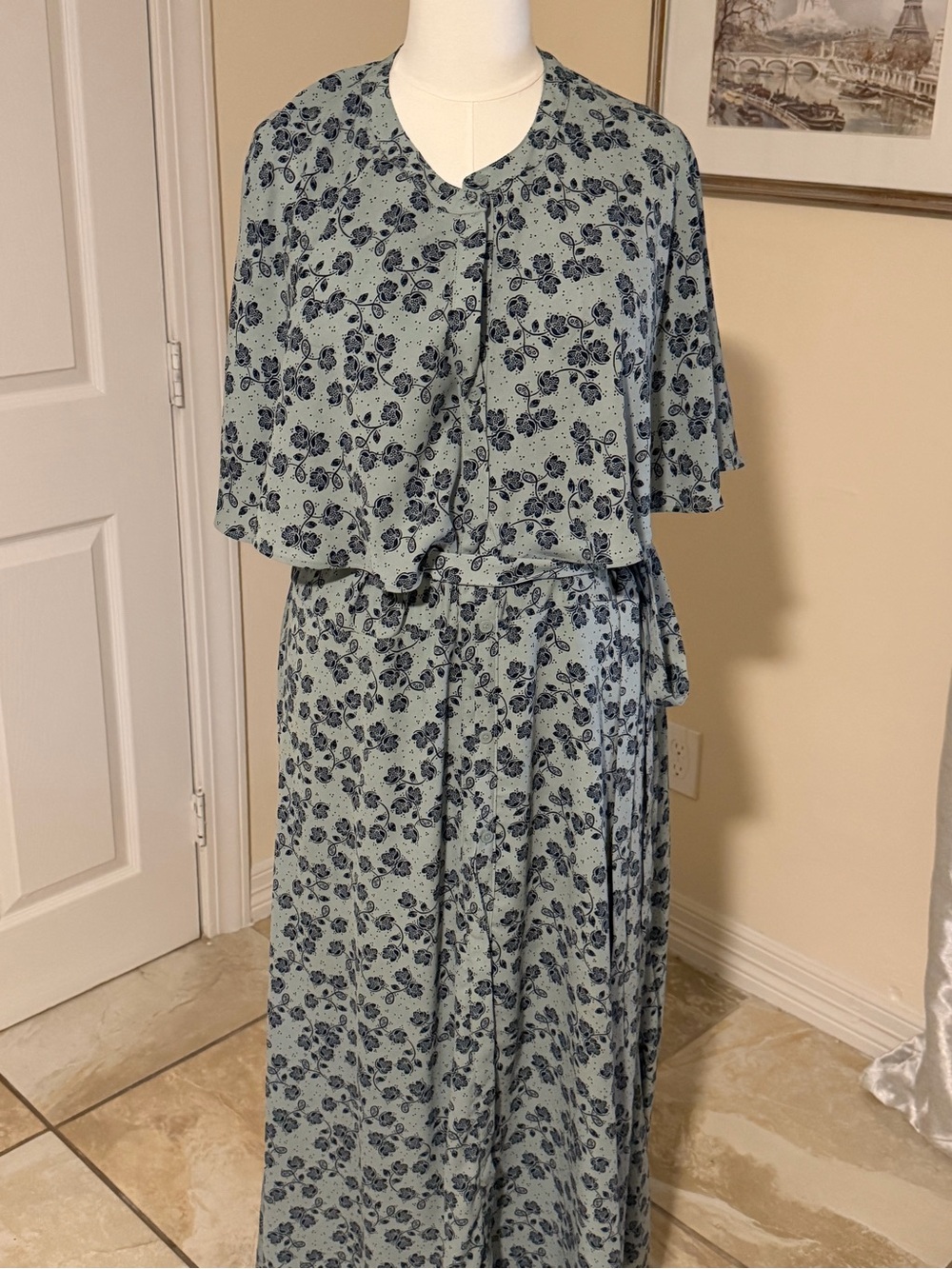 LOFT Emerald Floral Maxi Dress with Capelet Overlay